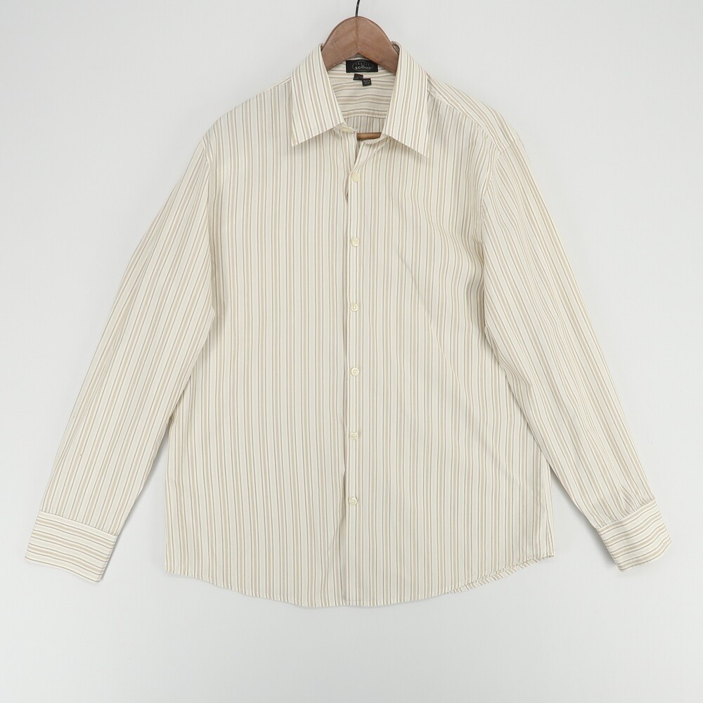 Theory For SCOOP Shirt Mens XL Beige Striped Long Sleeve Button Up Klaus